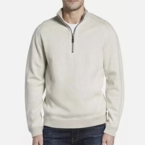 Tommy Bahama Reversible Quarter-Zip Sweatshirt, Cream And Grey, Mens Size Large